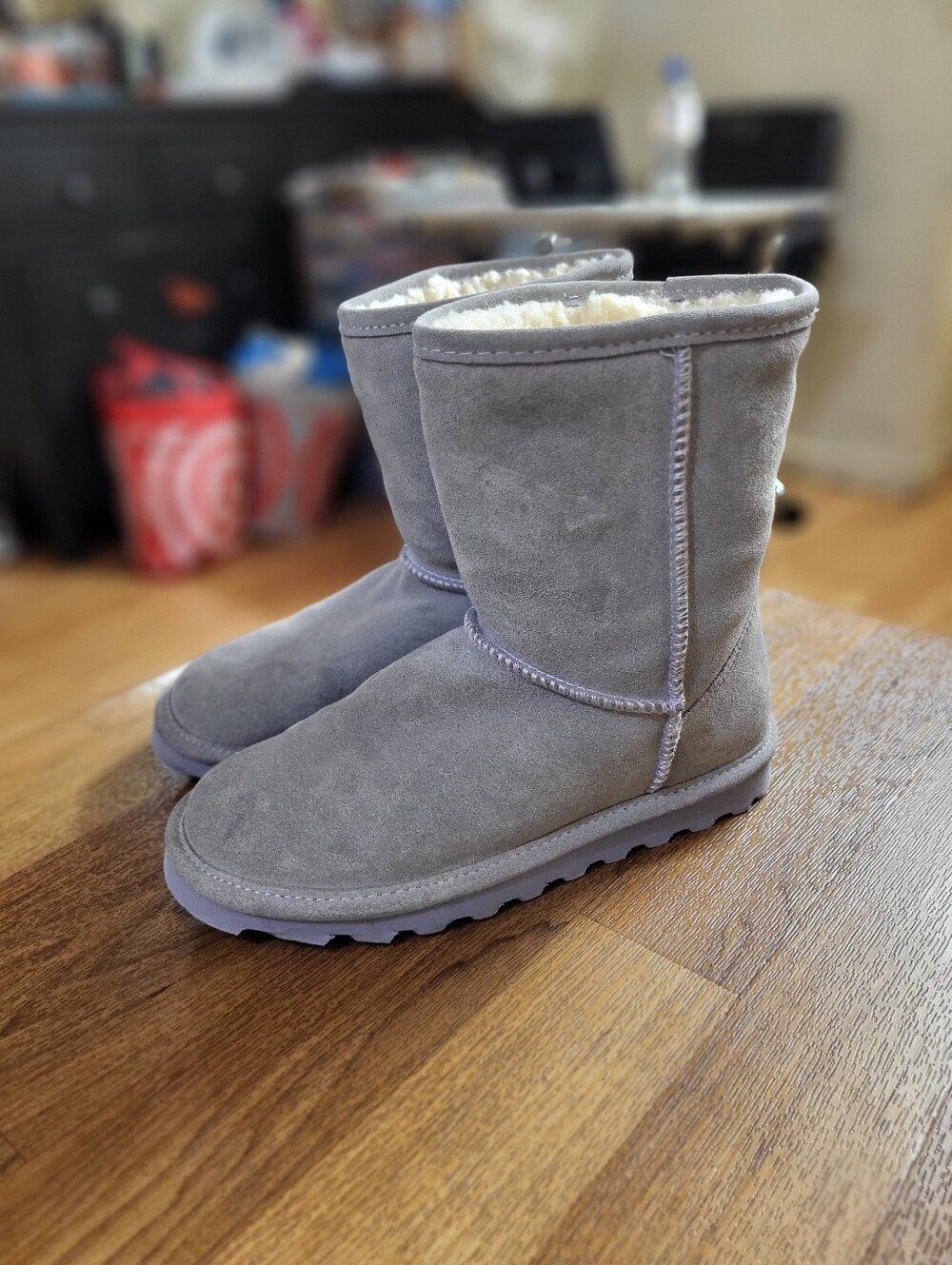 Bearpaw Elle Grey Suede Wool Lining Waterproof WINTER Short Boot Women's Size 5